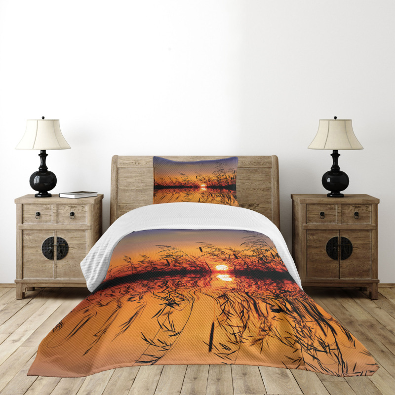 Lake Sunset Photo Scene Bedspread Set