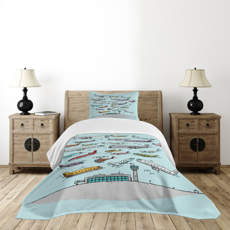 Airplanes Helicopters Bedspread Set