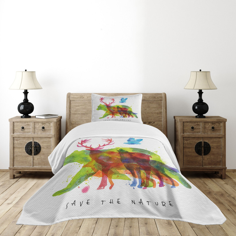 Alaska Animals Bear Wolf Bedspread Set