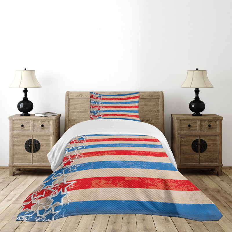 Patriotic Grunge Look Bedspread Set