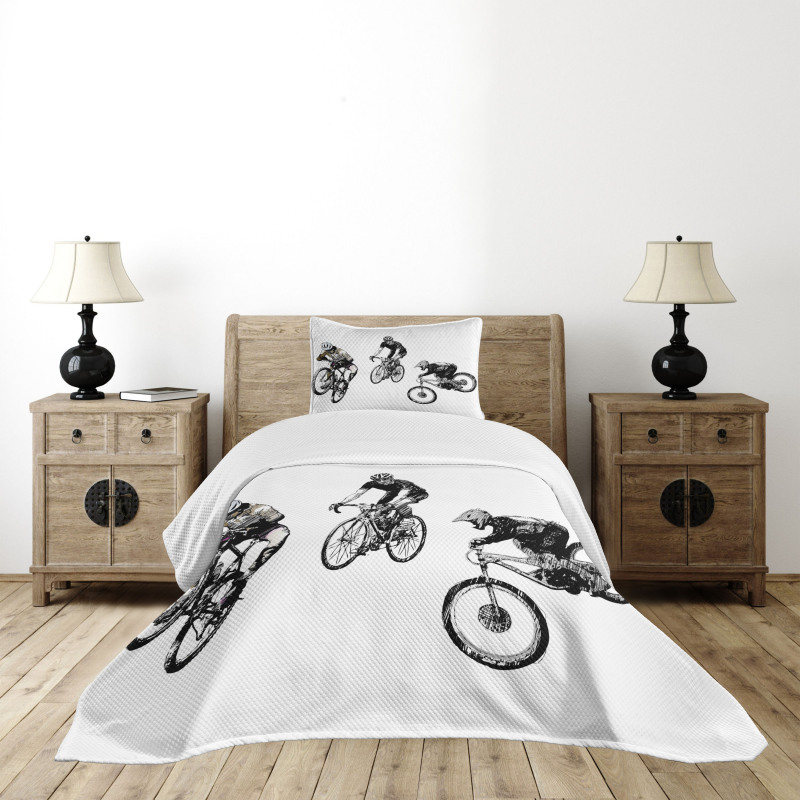 Sketch Cyclists Bedspread Set