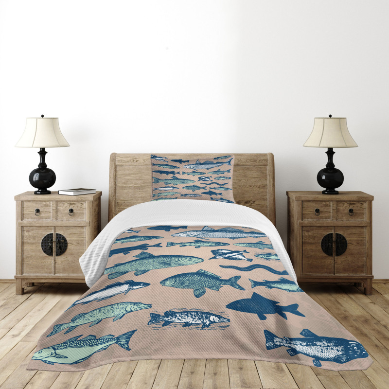 Vintage Seafood Composition Bedspread Set