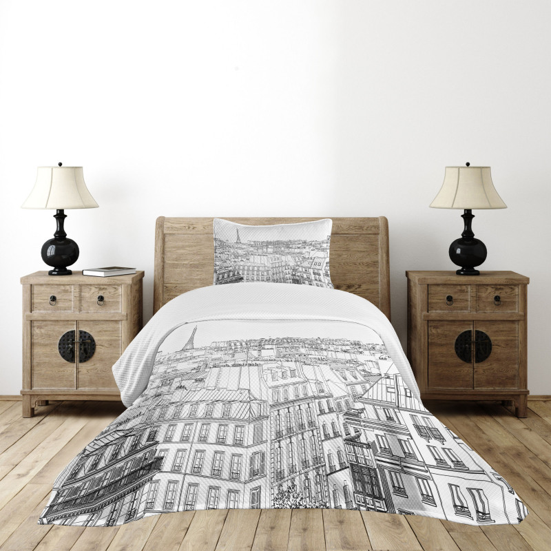 Roofs in Paris and Eiffel Bedspread Set