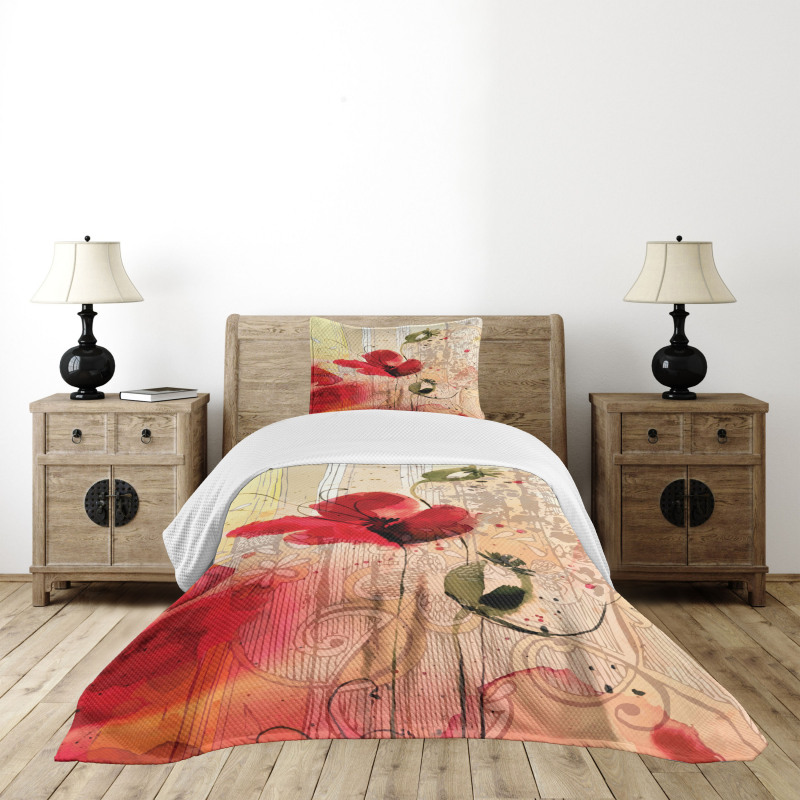 Retro Floral Design Bedspread Set