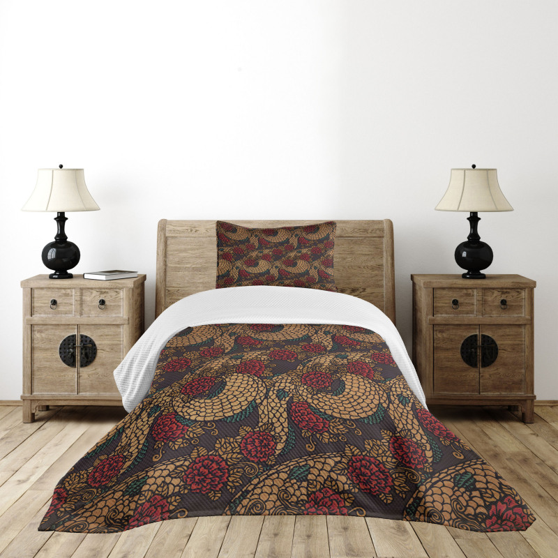 Traditional Roses Dragon Bedspread Set