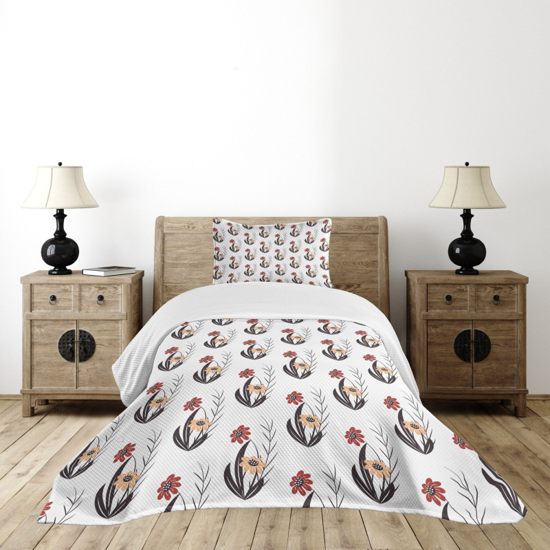 Red and Orange Flowers Bedspread Set