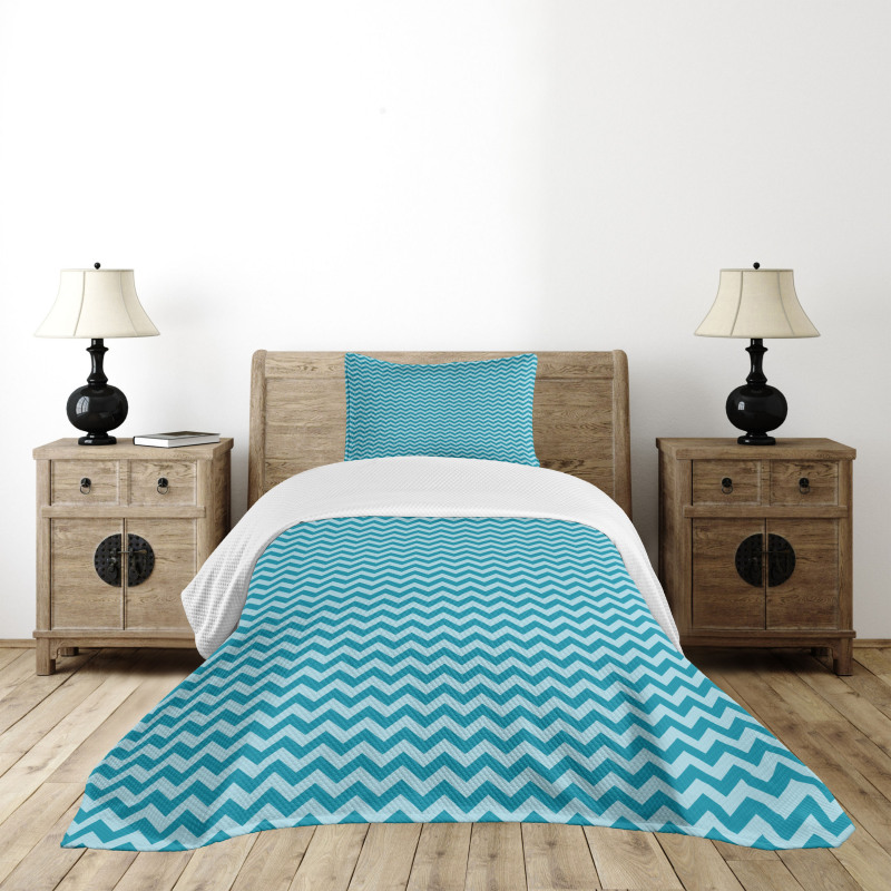 Sea Colored Zigzags Bedspread Set
