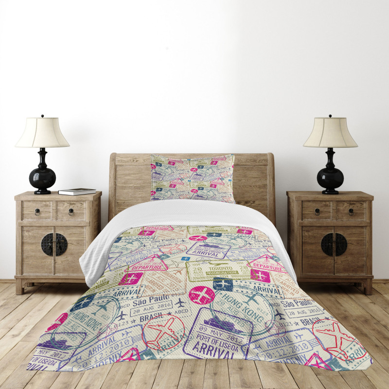 Passport Stamps Cities Bedspread Set