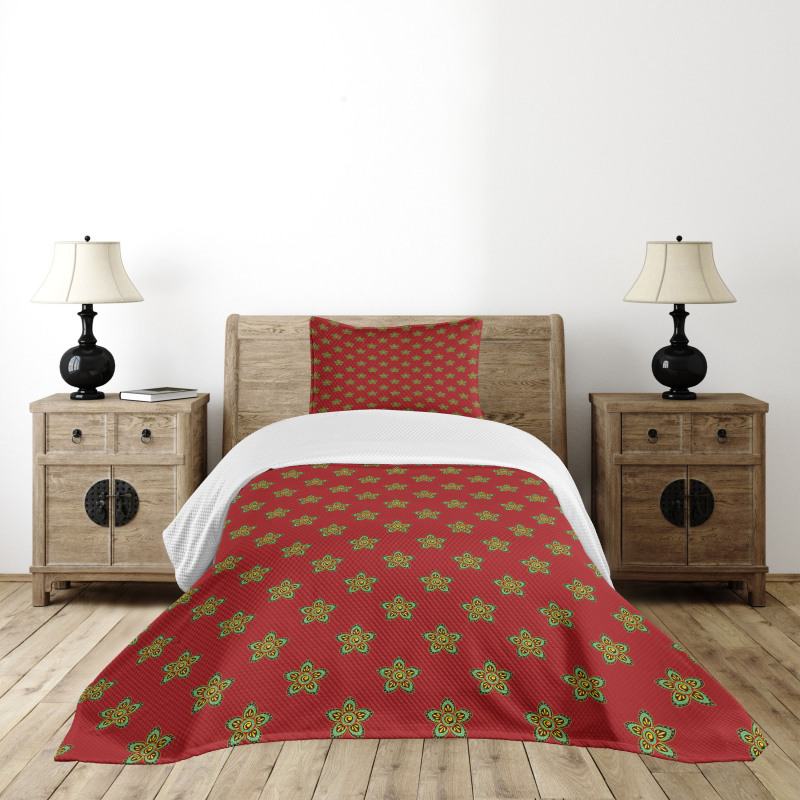 Flowers with Rounds Bedspread Set