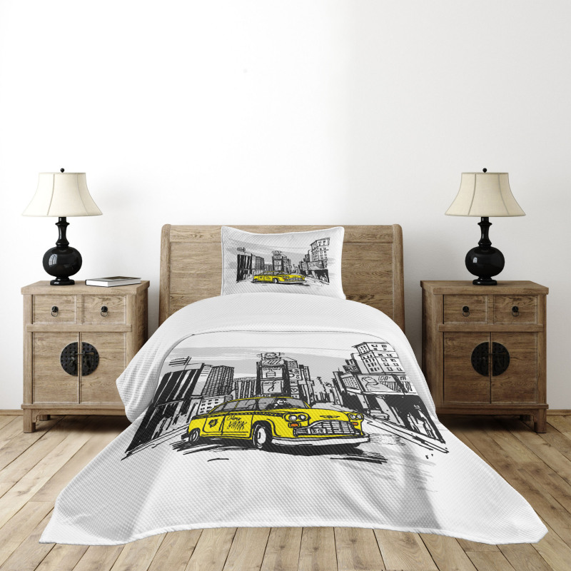 Cab in New York City Bedspread Set