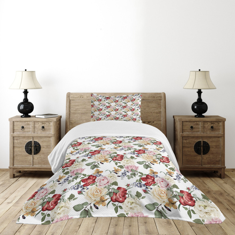 Lilacs Roses Flowers Bedspread Set