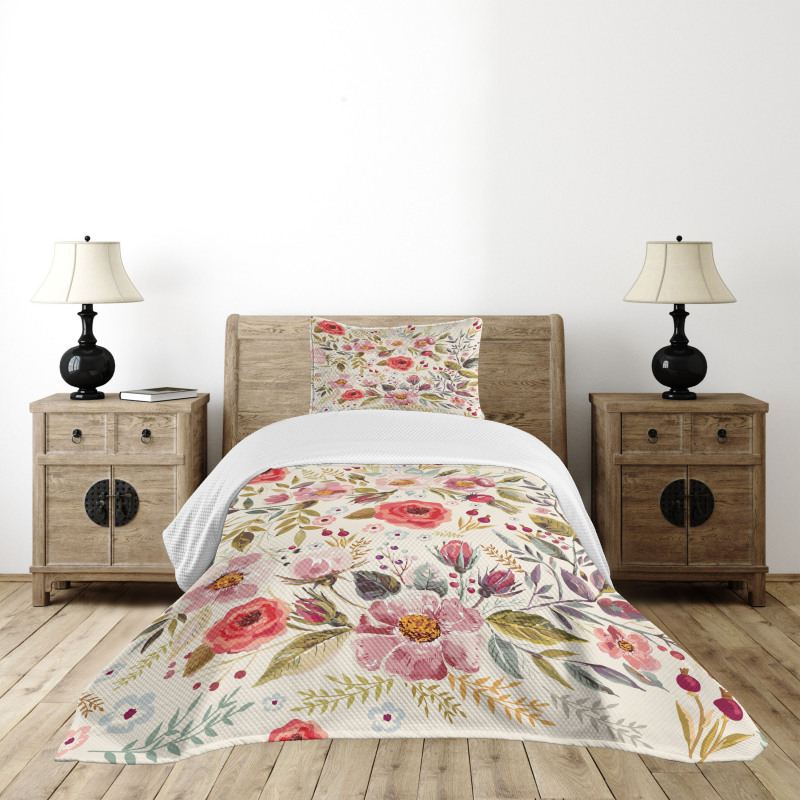 Abstract Flowers Roses Bedspread Set