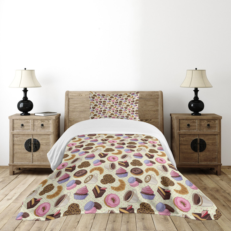 Coffee Cups Cookies Bedspread Set