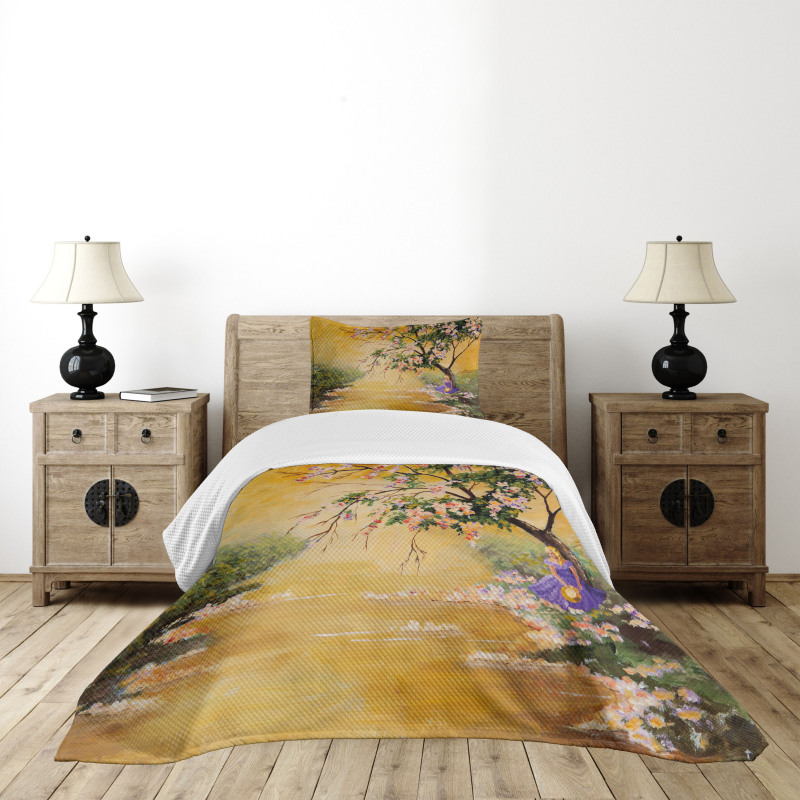 Girl near River Tree Bedspread Set