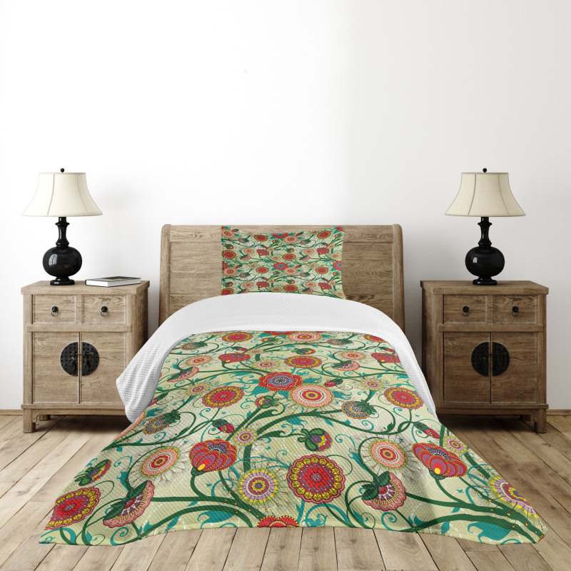 Vintage Colorful Ornate Bedspread Set