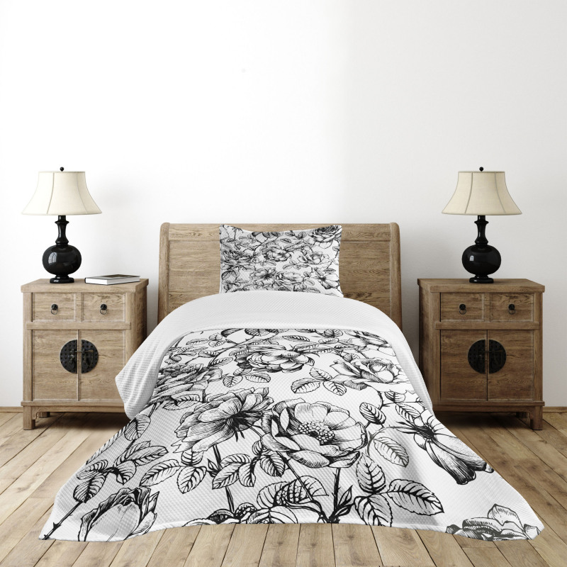 Hand Drawn Rose Petals Bedspread Set