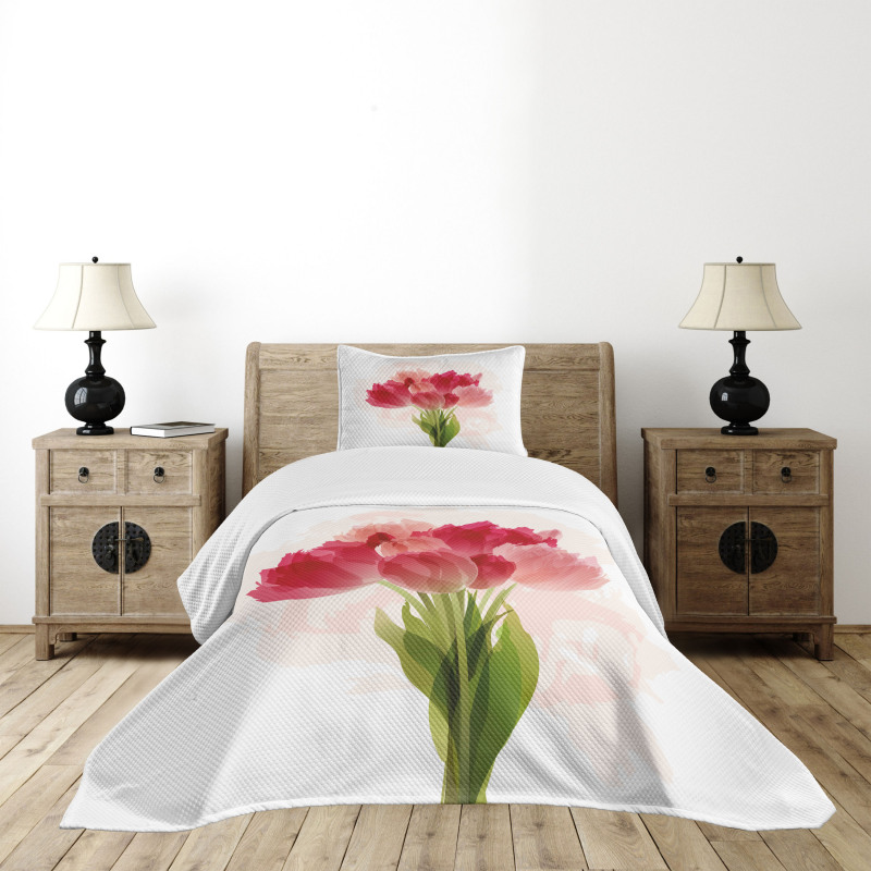 Watercolor Tulip Bouquet Bedspread Set