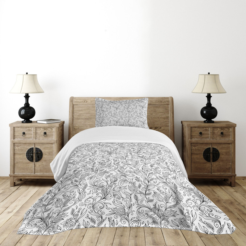 Sketch Flower Swirl Bedspread Set