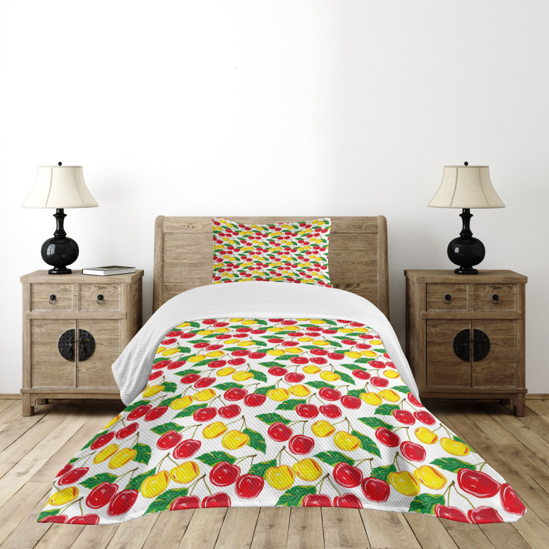 Graphic Colored Cherries Bedspread Set