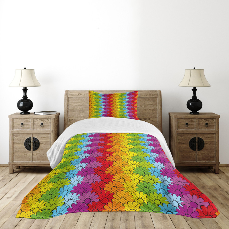 Rainbow Colored Flowers Bedspread Set