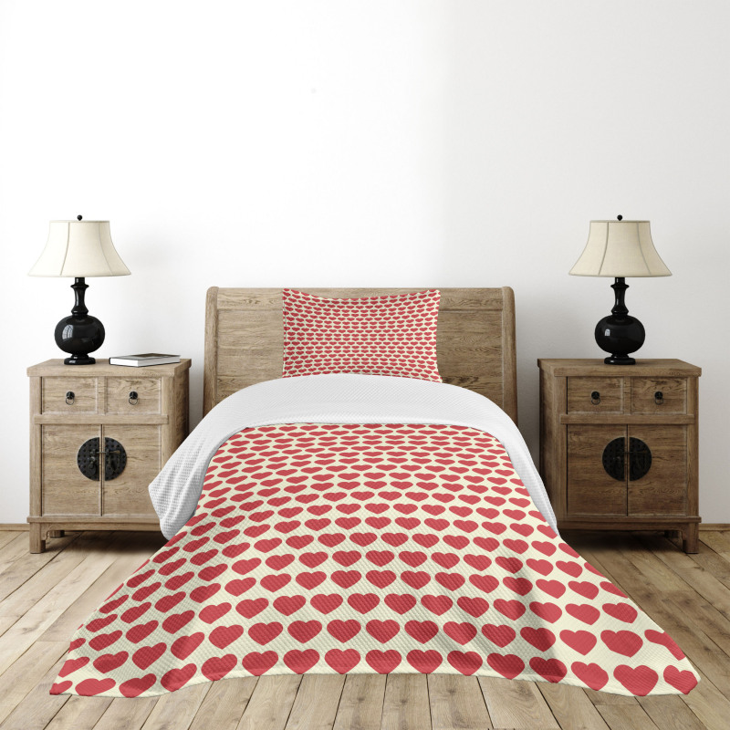 Vibrant Red Hearts Bedspread Set