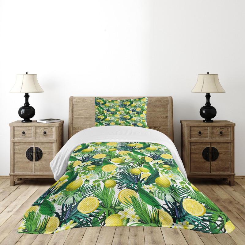 Exotic Plants Green Leaf Bedspread Set