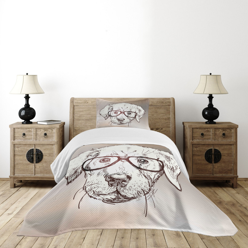 Hipster Puppy Glasses Bedspread Set