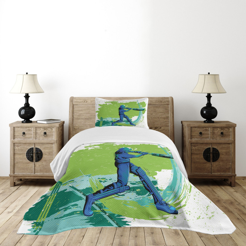 Cricket Player Pitching Bedspread Set