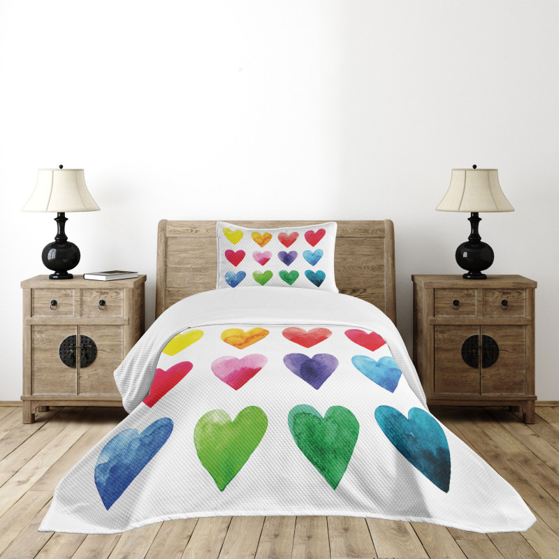 Rainbow Colors Hearts Bedspread Set