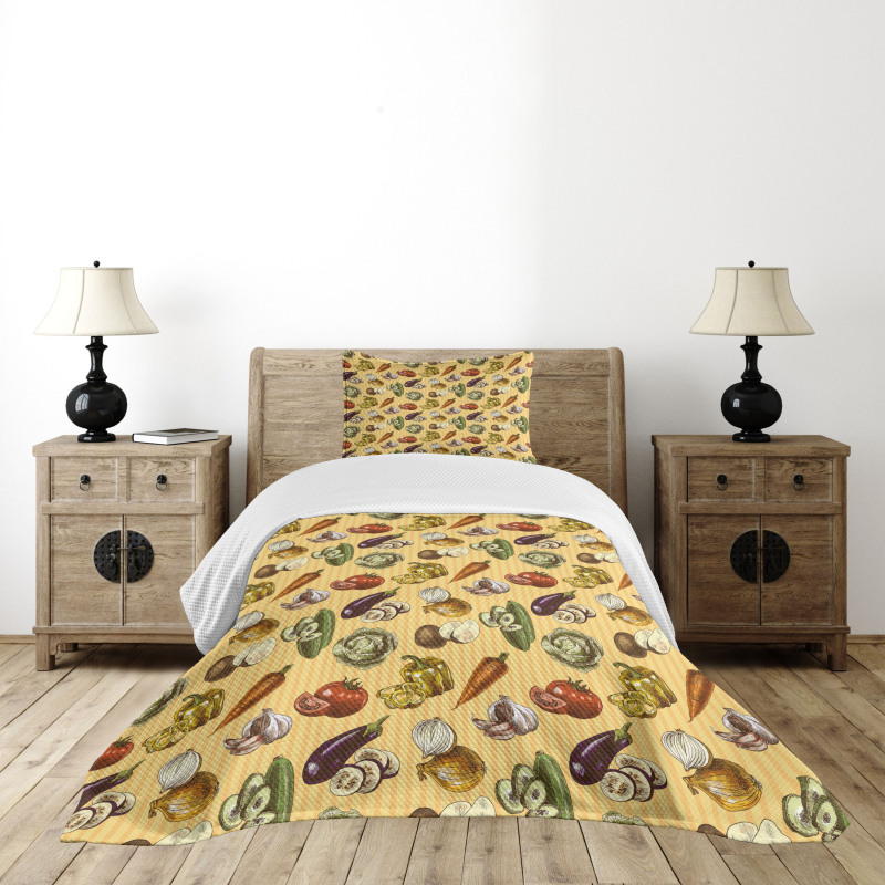 Sketchy Vegetables Bedspread Set