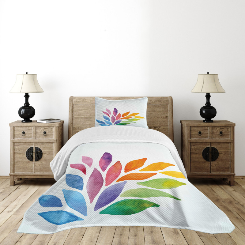 Rainbow Colored Flower Bedspread Set