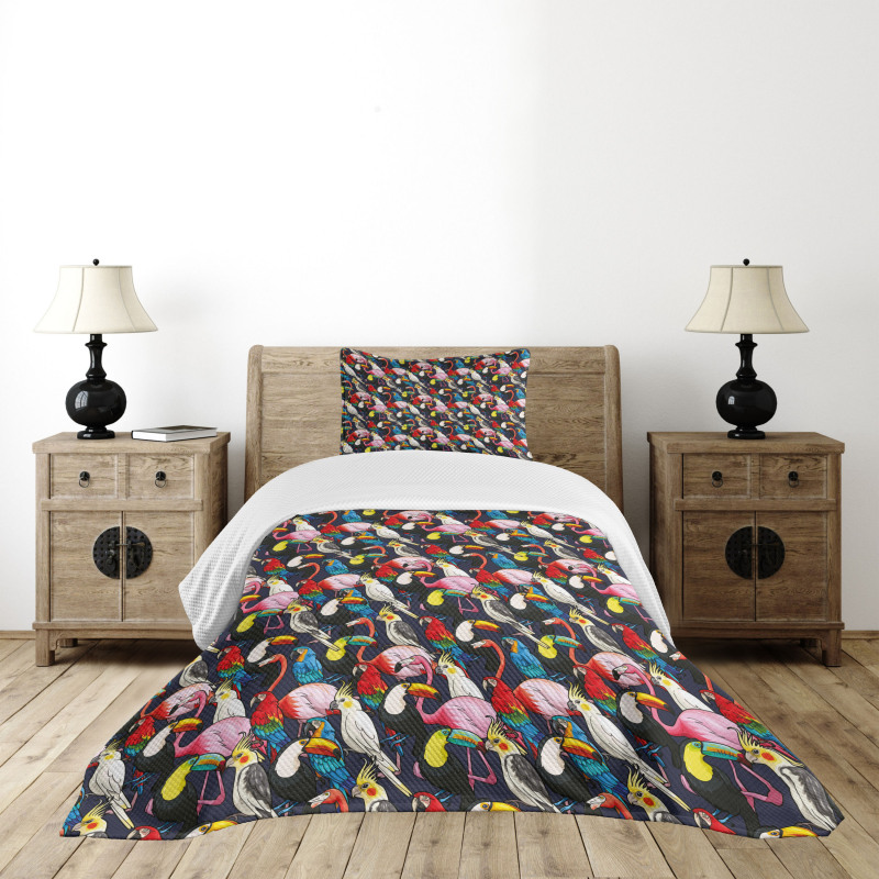 Colorful Exotic Birds Bedspread Set
