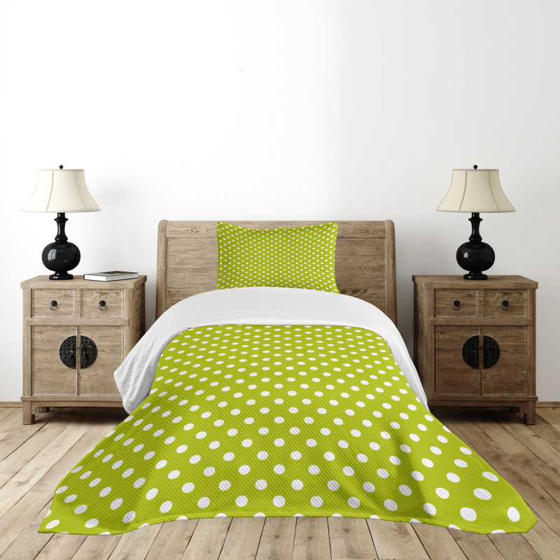 Lime Vintage Polka Dots Bedspread Set