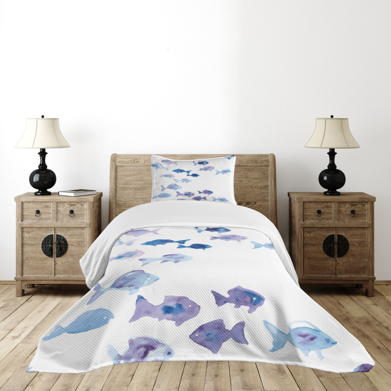 Watercolor Fishes Bedspread Set