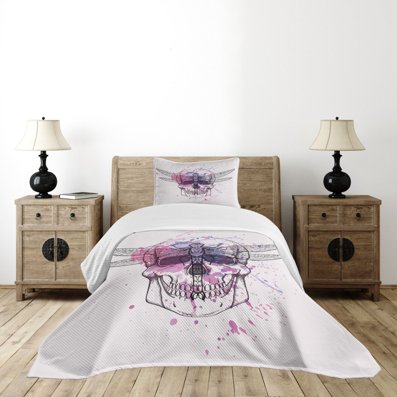 Skull Dragonfly Grunge Bedspread Set