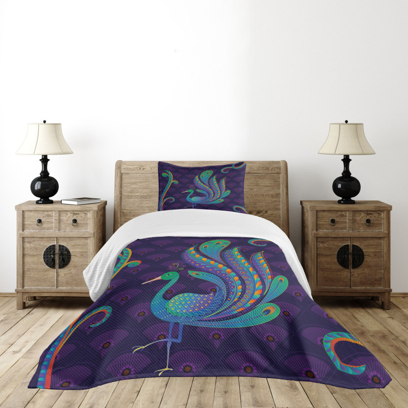 Oriental Bird Feather Bedspread Set