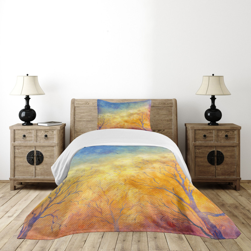 Autumn Trees Gulls Sky Bedspread Set