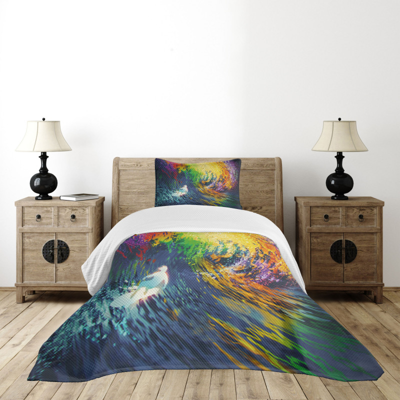 Exotic Surfer on Waves Bedspread Set