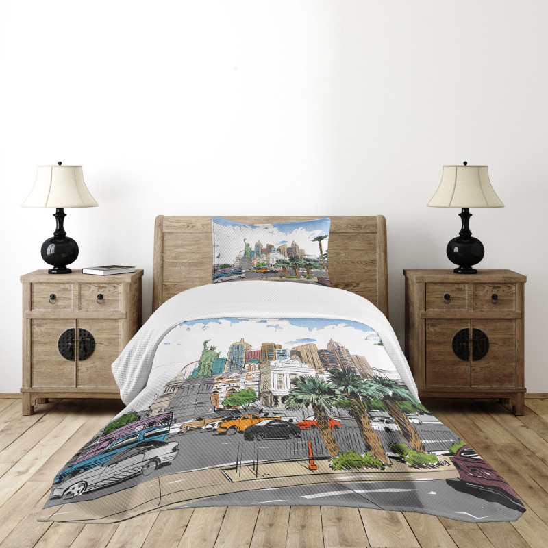 Las Vegas Street Sketchy Bedspread Set