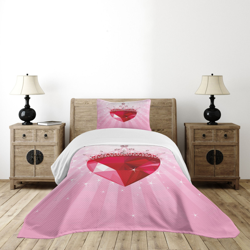 Red Heart Crown Girls Bedspread Set