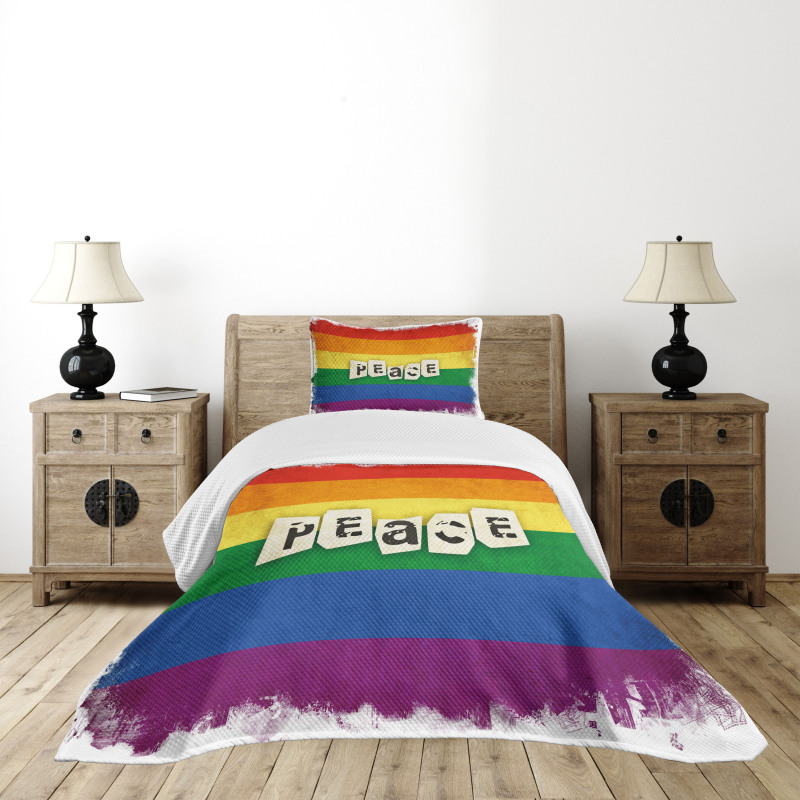 Grunge Flag Peace Word Bedspread Set