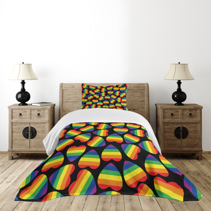 Hearts Gay Pride Flag Bedspread Set