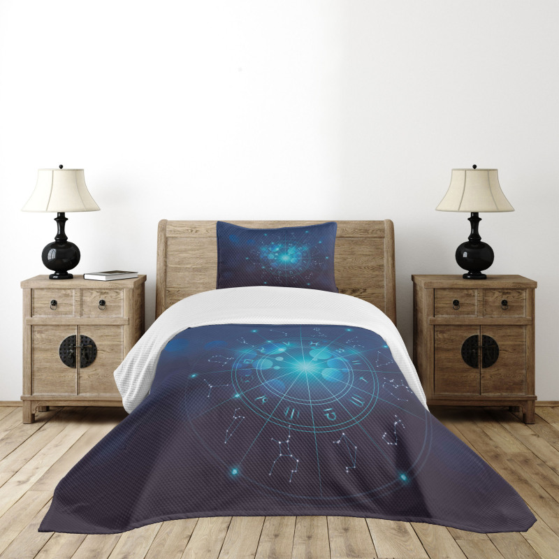 Zodiac Signs in Space Bedspread Set