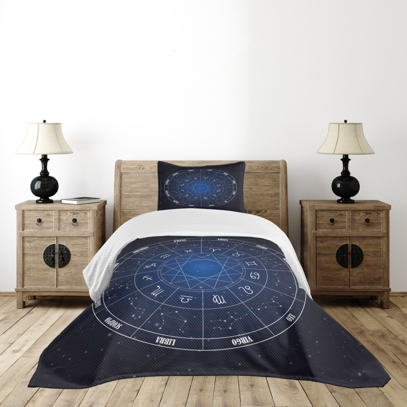 Zodiac Dates in Space Bedspread Set