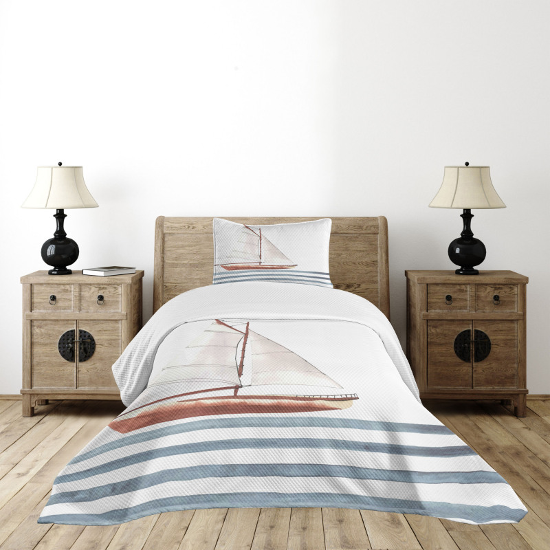 Sailing Theme Boat Waves Bedspread Set