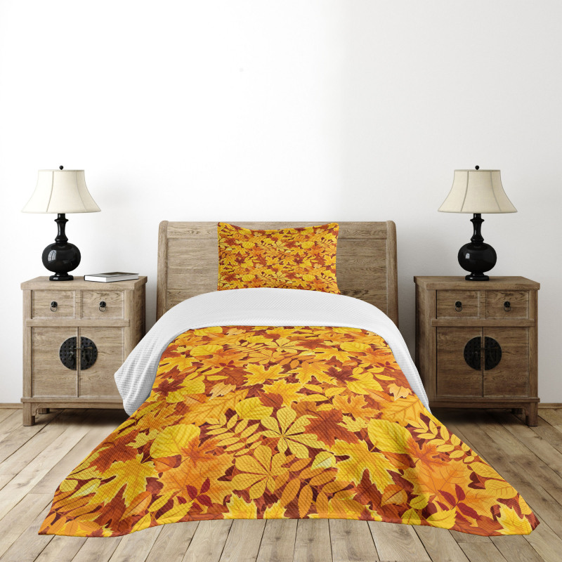 Shady Fall Oak Maple Leaf Bedspread Set