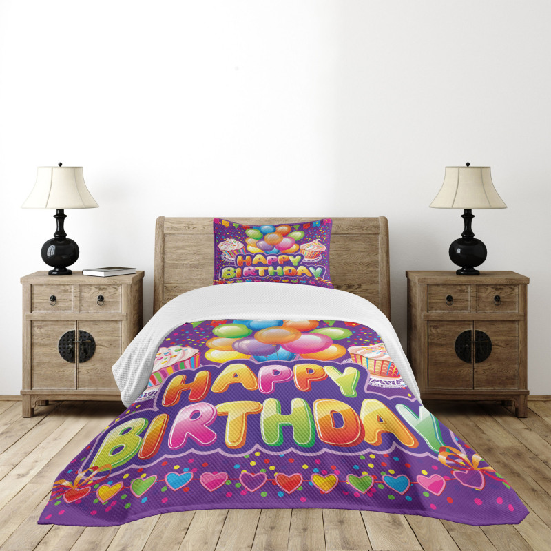 Cupcake Hearts Balloons Bedspread Set