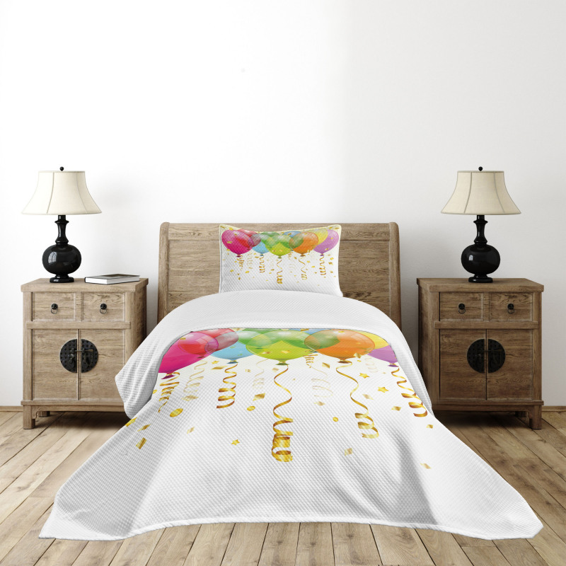 3D Balloons Rain Bedspread Set