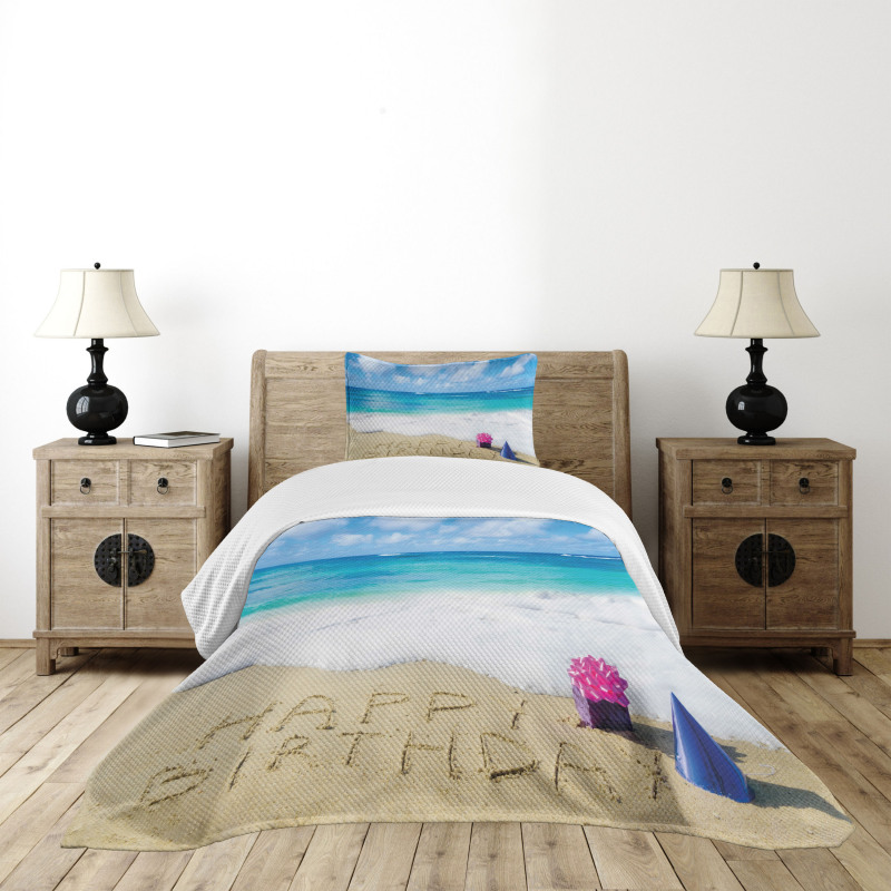 Happy Birthday on Sand Bedspread Set