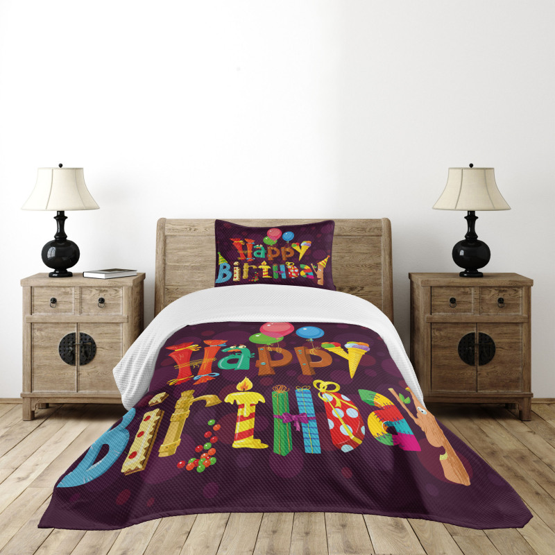 Party Objects as Letters Bedspread Set